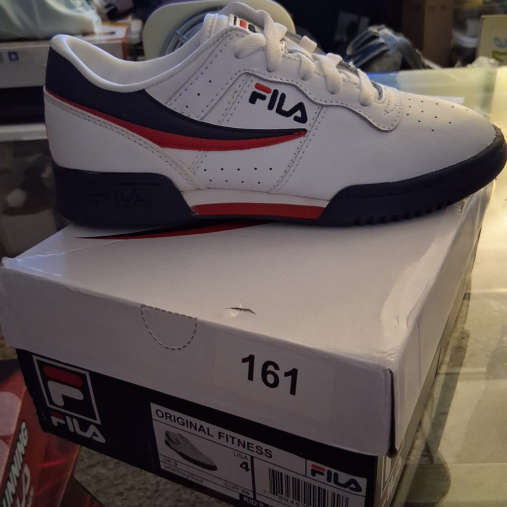 Fila Kid's Original Fitness White, Navy, and Red Sneakers